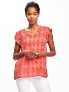 Old Navy Cutwork Swing Top For Women - Coral Tropics