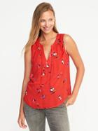 Old Navy Ruffled Dobby Swing Top For Women - Red Floral