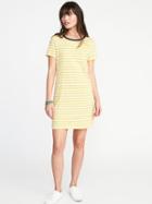 Old Navy Womens Slub-knit Tee Dress For Women Lemon Stripe Size M