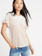 Old Navy Womens Velvet Ruffle-sleeve Top For Women Blushed Size Xl