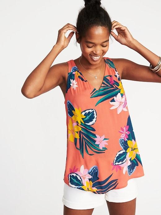 Old Navy Womens Relaxed Sleeveless Cutout-back Top For Women Live Coral Floral Size L
