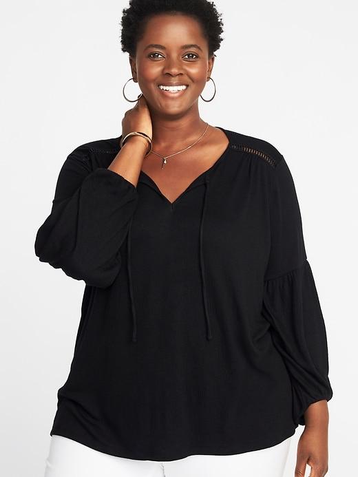 Old Navy Womens Crinkle-jersey Tie-neck Plus-size Blouse Black Size 4x