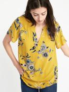 Old Navy Womens Lightweight Floral-printed Top For Women Yellow Floral Size Xl