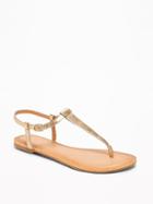 Old Navy Womens T-strap Sandals For Women Metallic Gold Size 9