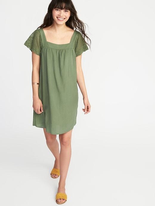 Old Navy Womens Crochet-sleeve Shift Dress For Women Olive Through This Size Xs