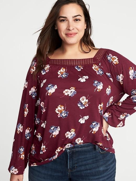 Old Navy Womens Crochet-lace Plus-size Square-neck Top Burgundy Floral Size 4x