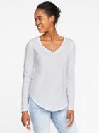 Old Navy Womens Everywear Curved-hem V-neck Tee For Women Lily White Size L