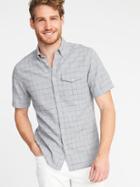 Old Navy Mens Slim-fit Linen-blend Pocket Shirt For Men Heather Gray Size S