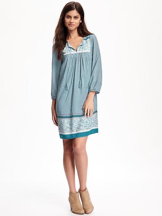 Old Navy Printed Tassle Boho Shift For Women - Light Blue Print