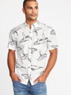 Old Navy Mens Slim-fit Built-in Flex Printed Shirt For Men Whale Size M
