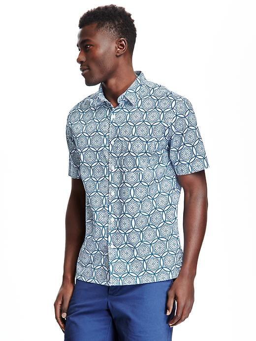 Old Navy Mens Slim-fit Printed Shirt For Men Blue Monaco Size M