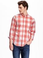 Old Navy Regular Fit Classic Plaid Shirt For Men - Pink Buffalo