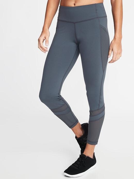 Old Navy Womens Mid-rise 7/8-length Mesh-panel Compression Leggings For Women Medium Gray Size Xs