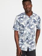 Old Navy Mens Slim-fit Printed Built-in Flex Getaway Shirt For Men Pacific Blue Size Xl
