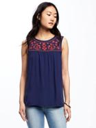 Old Navy Embroidered Yoke High Neck Tank For Women - Navy/red