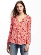 Old Navy Relaxed Floral Shirred Blouse For Women - Live Coral Floral
