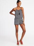 Old Navy Womens Lace-up Crinkle-gauze Romper For Women Black Print Size Xxl