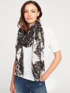 Old Navy Lightweight Printed Scarf For Women - Black Gray Floral