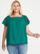 Old Navy Womens Plus-size Crochet-sleeve Top I Can';t Teal Size 1x