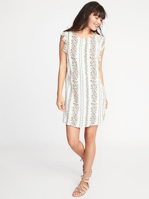 Old Navy Womens Ruffle-trim Shift Dress For Women White Floral Size Xl