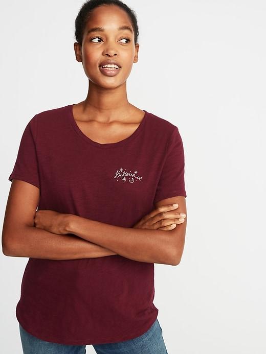 Old Navy Womens Everywear Graphic Slub-knit Tee For Women Maroon Jive Size Xs