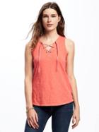 Old Navy Relaxed Lace Up Tank For Women - Coral Tropics