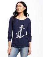 Old Navy Semi Fitted Graphic Sweater For Women - Navy Anchor