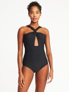 Old Navy Womens Twist-strap Cutout Swimsuit For Women Ebony Size Xl