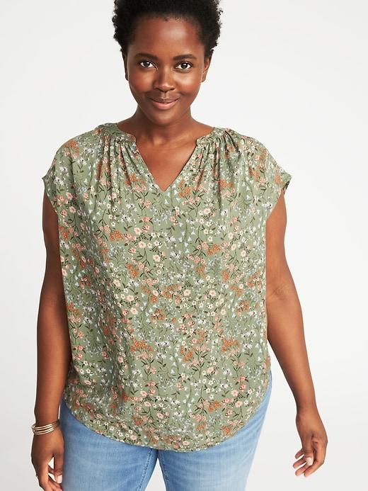 Old Navy Womens Plus-size Split-neck Cocoon Top Green Floral Size 2x