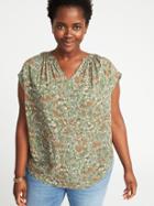 Old Navy Womens Plus-size Split-neck Cocoon Top Green Floral Size 2x