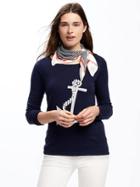 Old Navy Lightweight Linen Blend Scarf For Women - Navy Stripe