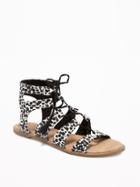 Old Navy Patterned Gladiator Sandals For Women - Black Animal