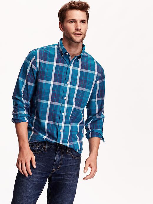 Old Navy Mens Classic Regular Fit Shirt Size Xxl Big - Blue Madras