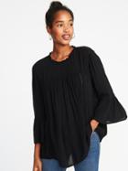 Old Navy Womens Ruffle-neck Crinkle-crepe Swing Blouse For Women Black Size Xl