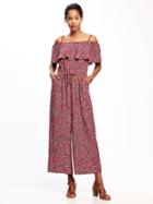 Old Navy Ruffled Off The Shoulder Jumpsuit For Women - Burgundy Combo
