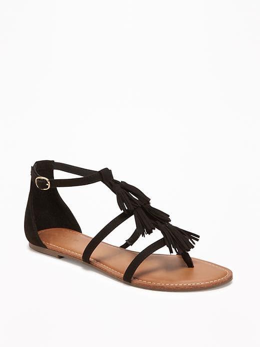Old Navy Sueded Tiered Fringe Sandals For Women - Blackjack