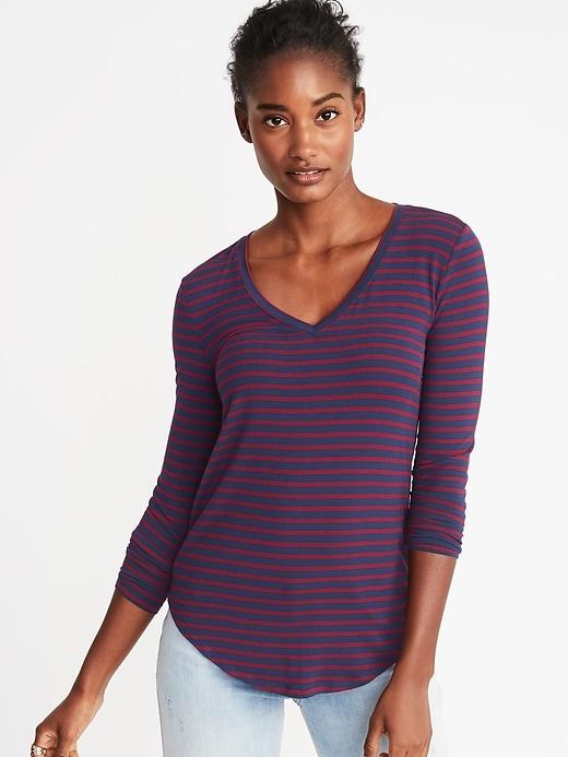 Old Navy Womens Luxe Slim-fit V-neck Tee For Women Navy Stripe Size L