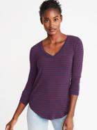 Old Navy Womens Luxe Slim-fit V-neck Tee For Women Navy Stripe Size L