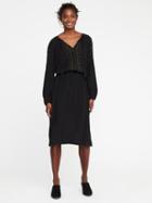 Old Navy Embroidered Cinched Waist Crinkle Gauze Dress For Women - Black