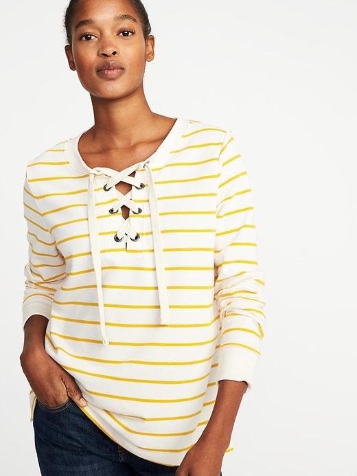 Old Navy Womens Relaxed Lace-up French-terry Sweatshirt For Women Lime Stripe Size Xxl