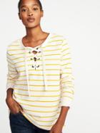 Old Navy Womens Relaxed Lace-up French-terry Sweatshirt For Women Lime Stripe Size Xxl