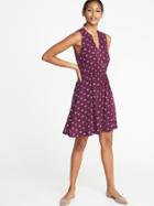 Old Navy Womens Waist-defined Sleeveless V-neck Dress For Women Purple Floral Size Xs