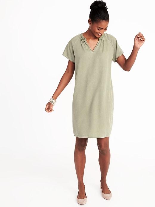 Old Navy Womens Tencel Shift Dress For Women Olive Through This Size Xxl