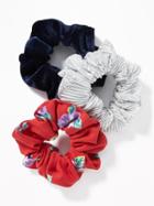 Old Navy Womens Scrunchie Hair-tie 3-pack For Women Red Floral/silver-pleat Satin/navy Velvet Size One Size