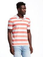 Old Navy Striped Pique Stretch Polo For Men - Bright Coral