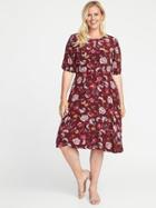 Old Navy Womens Plus-size Fit & Flare Midi Dress Burgundy Floral Size 1x