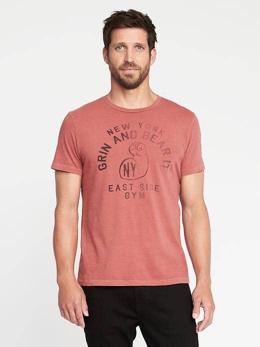 Old Navy Garment Dyed Graphic Tee For Men - Washed Dark Red