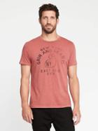 Old Navy Garment Dyed Graphic Tee For Men - Washed Dark Red
