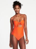 Old Navy Womens Knot-front Swimsuit For Women Orange You Glad Size M