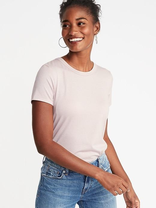 Old Navy Womens Slim-fit Sparkle-knit Tee For Women Soft Pink Size Xs